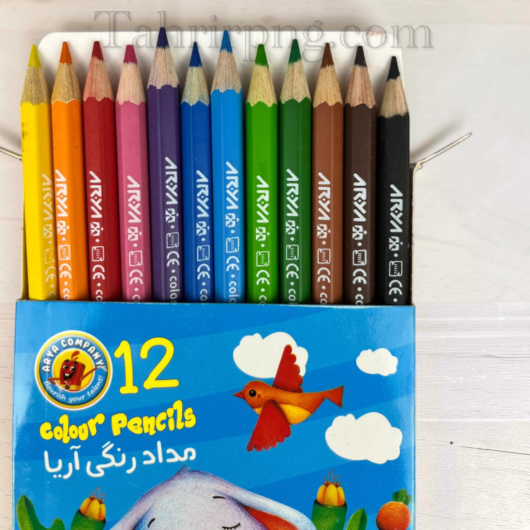 مداد ۱۲ رنگ مقوایی کوتاه آریا