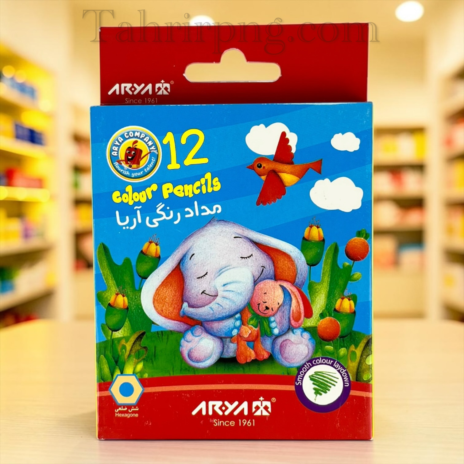 مداد ۱۲ رنگ مقوایی کوتاه آریا
